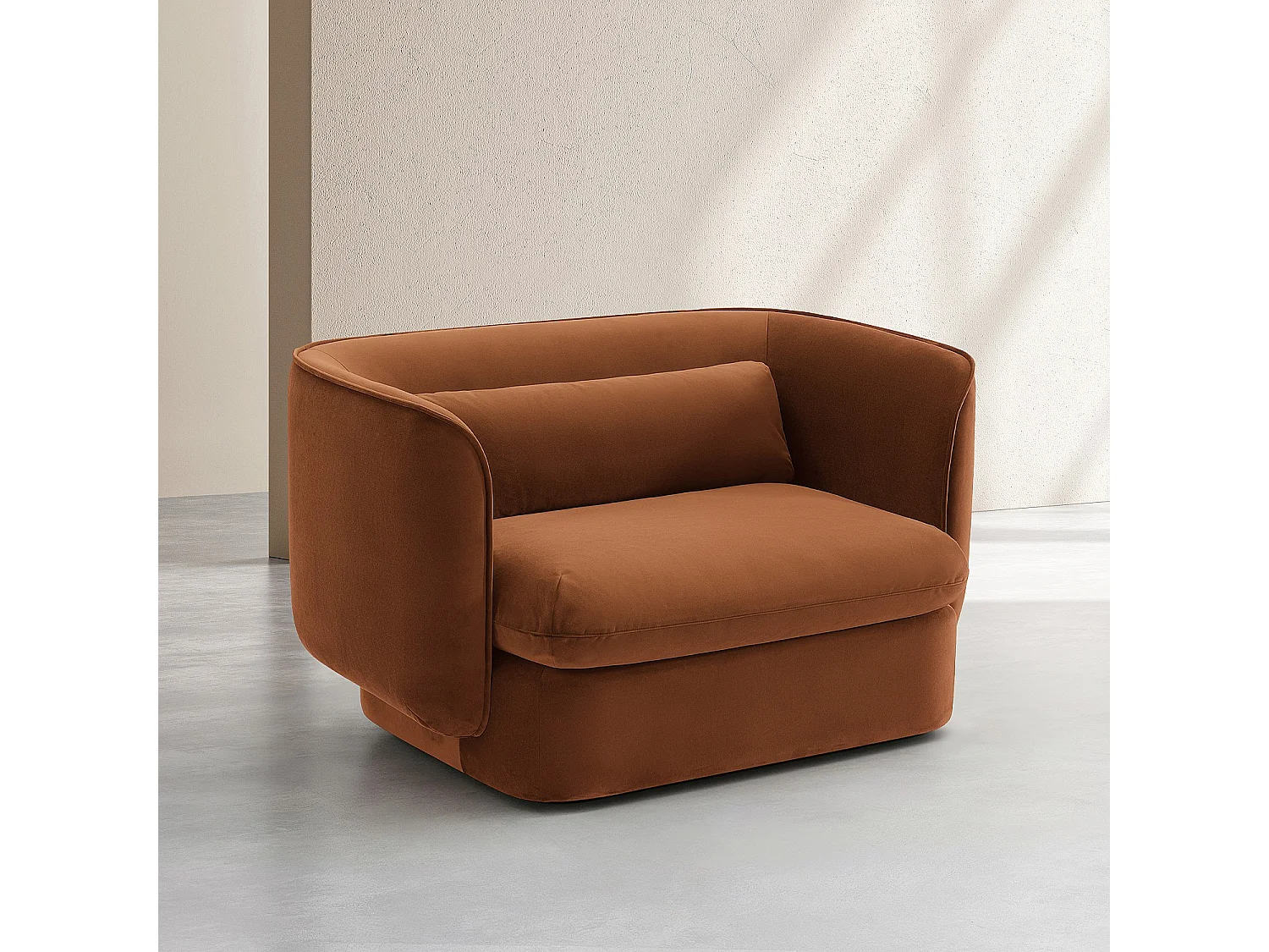 Fauteuil en tissu garni de plumes - Terracotta
