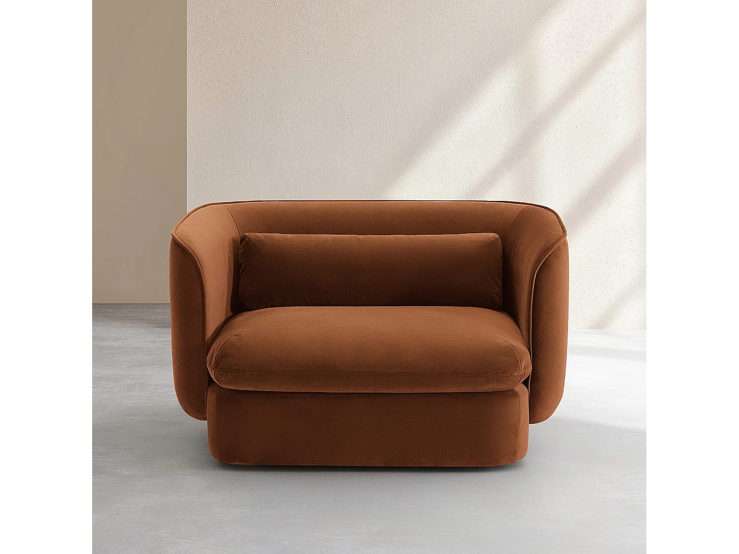 Fauteuil en tissu garni de plumes - Terracotta