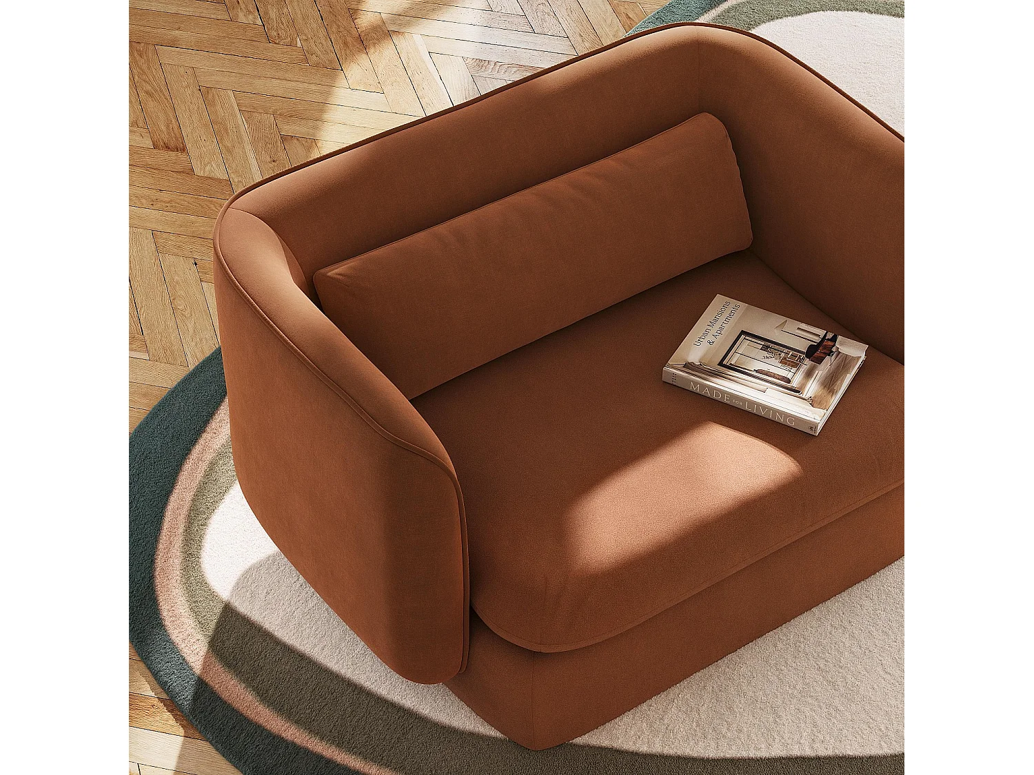 Fauteuil en tissu garni de plumes - Terracotta