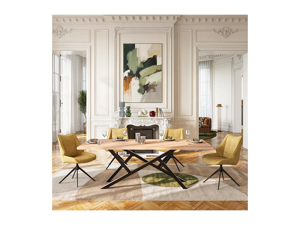 Habitat - Lot de 2 chaises pivotantes en tissu chenille et métal noir - Miel - Osta