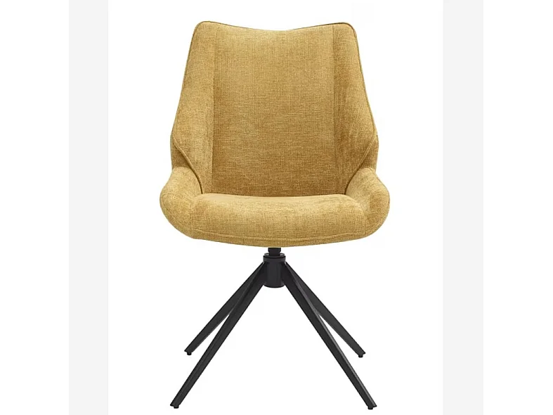 Lot de 2 chaises pivotantes en tissu chenille et métal noir - Miel