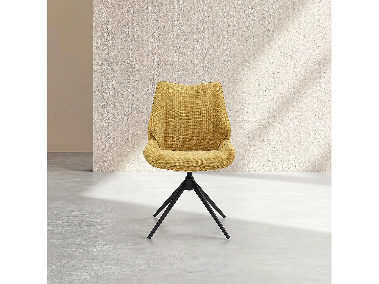 Lot de 2 chaises pivotantes en tissu chenille et métal noir - Miel