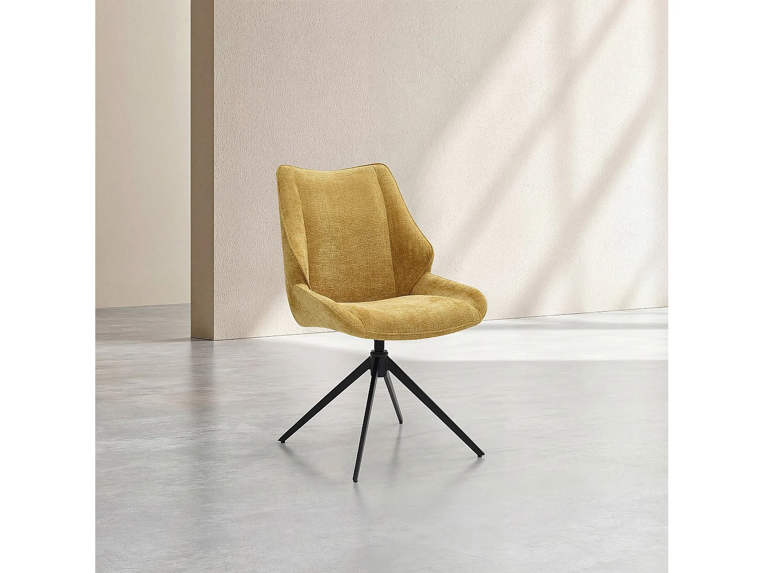 Lot de 2 chaises pivotantes en tissu chenille et métal noir - Miel