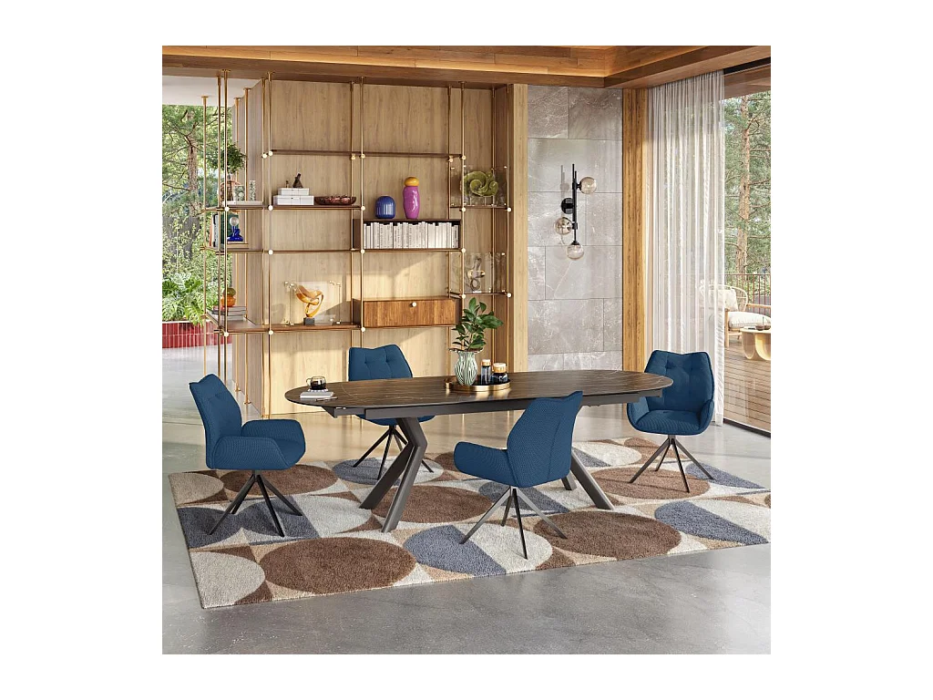 Habitat - Chaise en tissu 3D et métal noir avec accoudoirs - Bleu marine - Carilo