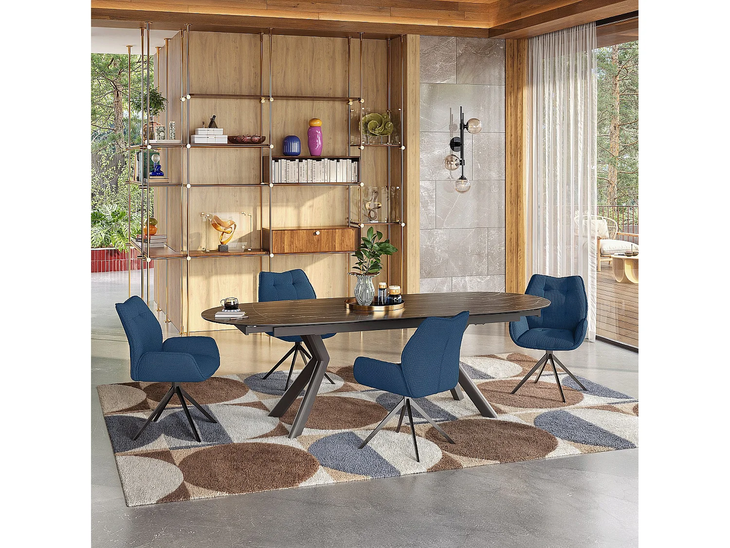 Habitat - Chaise en tissu 3D et métal noir avec accoudoirs - Bleu marine - Carilo