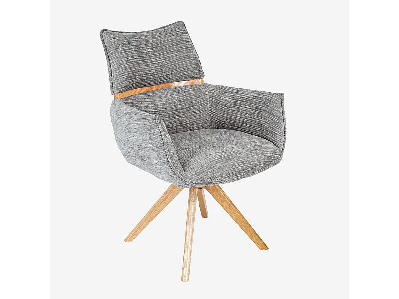 Habitat - Chaise pivotante en tissu et chêne avec accoudoirs - Gris argent - Timiso