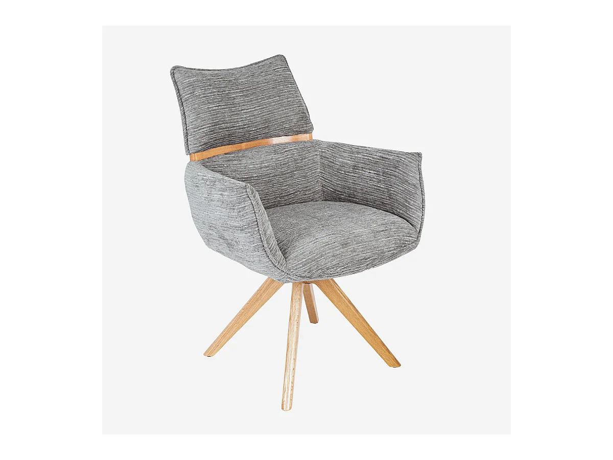Habitat - Chaise pivotante en tissu et chêne avec accoudoirs - Gris argent - Timiso