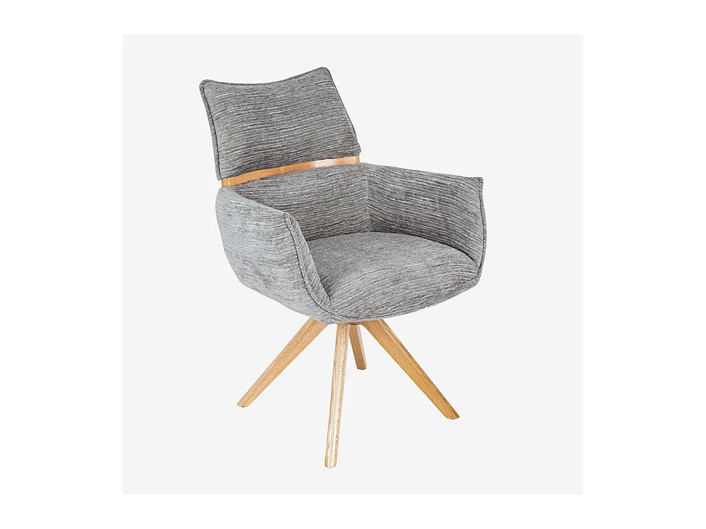 Habitat - Chaise pivotante en tissu et chêne avec accoudoirs - Gris argent - Timiso