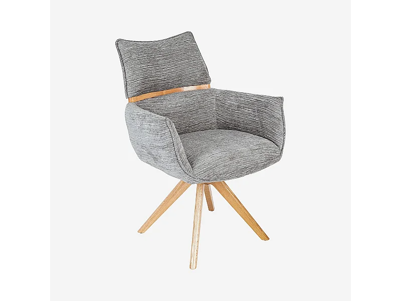 Habitat - Chaise pivotante en tissu et chêne avec accoudoirs - Gris argent - Timiso