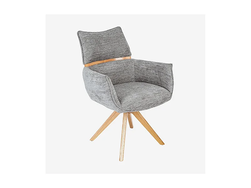 Habitat - Chaise pivotante en tissu et chêne avec accoudoirs - Gris argent - Timiso