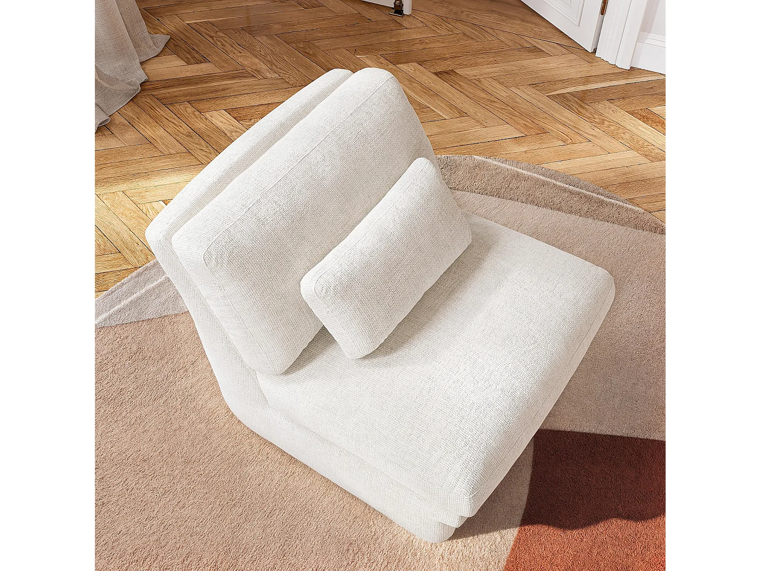 Fauteuil en tissu garni de plumes - Blanc