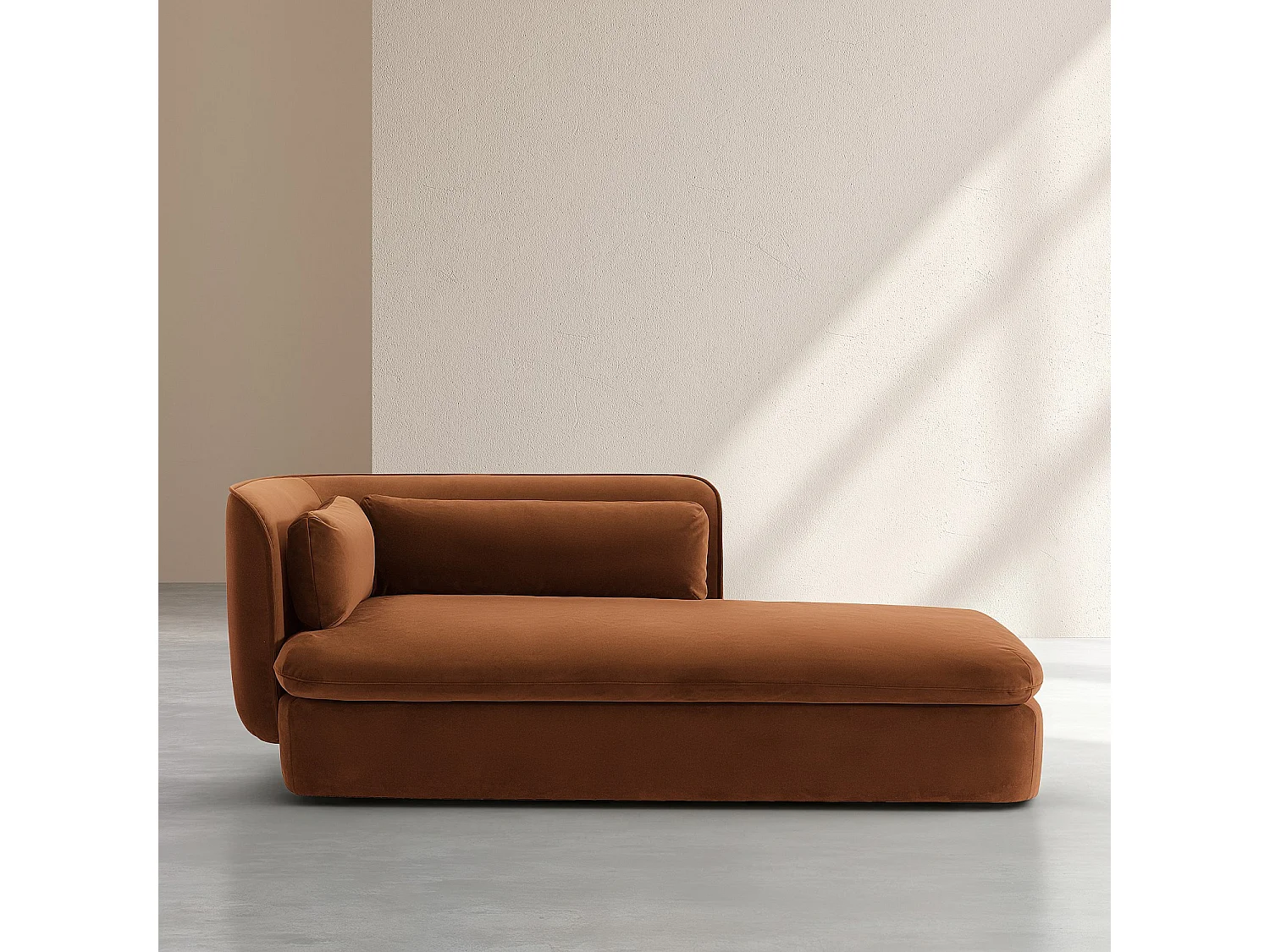 Méridienne droite en tissu garnie de plumes - Terracotta