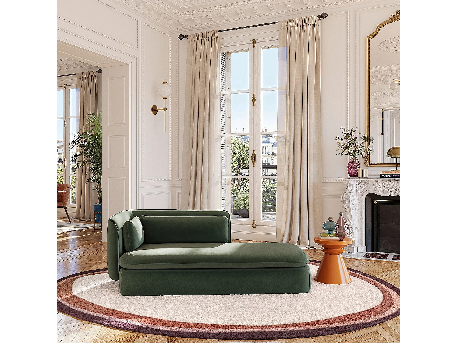 Habitat - Méridienne droite en tissu garnie de plumes - Vert kaki - Kalmia