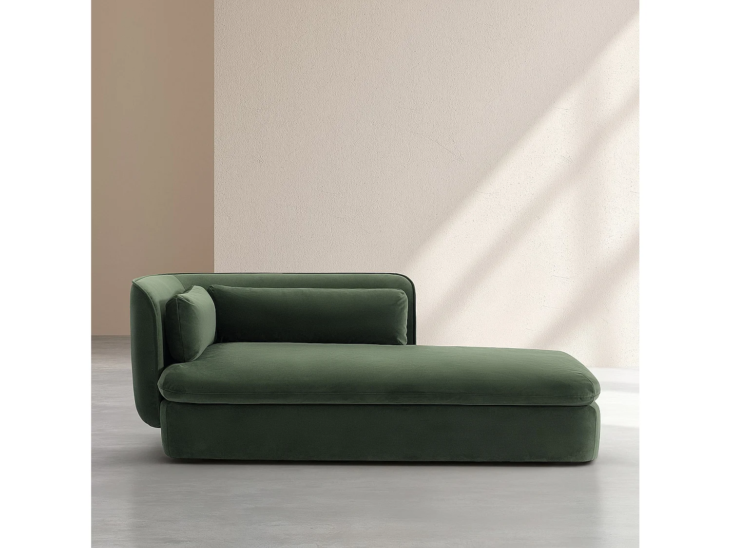 Méridienne droite en tissu garnie de plumes - Vert kaki