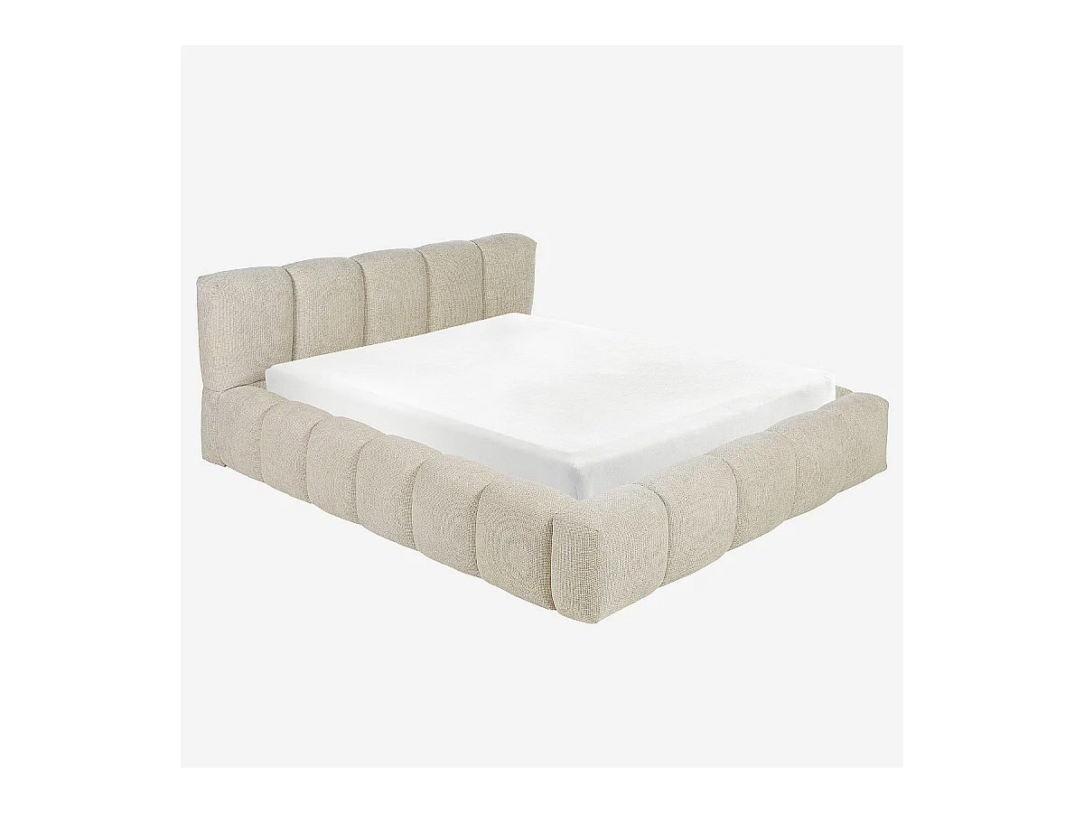 Habitat - Lit coffre 160 x 200 cm en tissu chenille - Crème - Setana