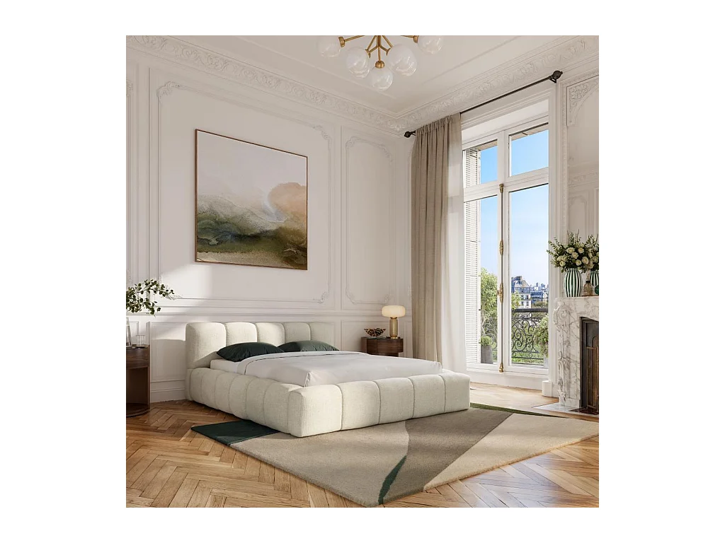 Habitat - Lit coffre 160 x 200 cm en tissu chenille - Crème - Setana