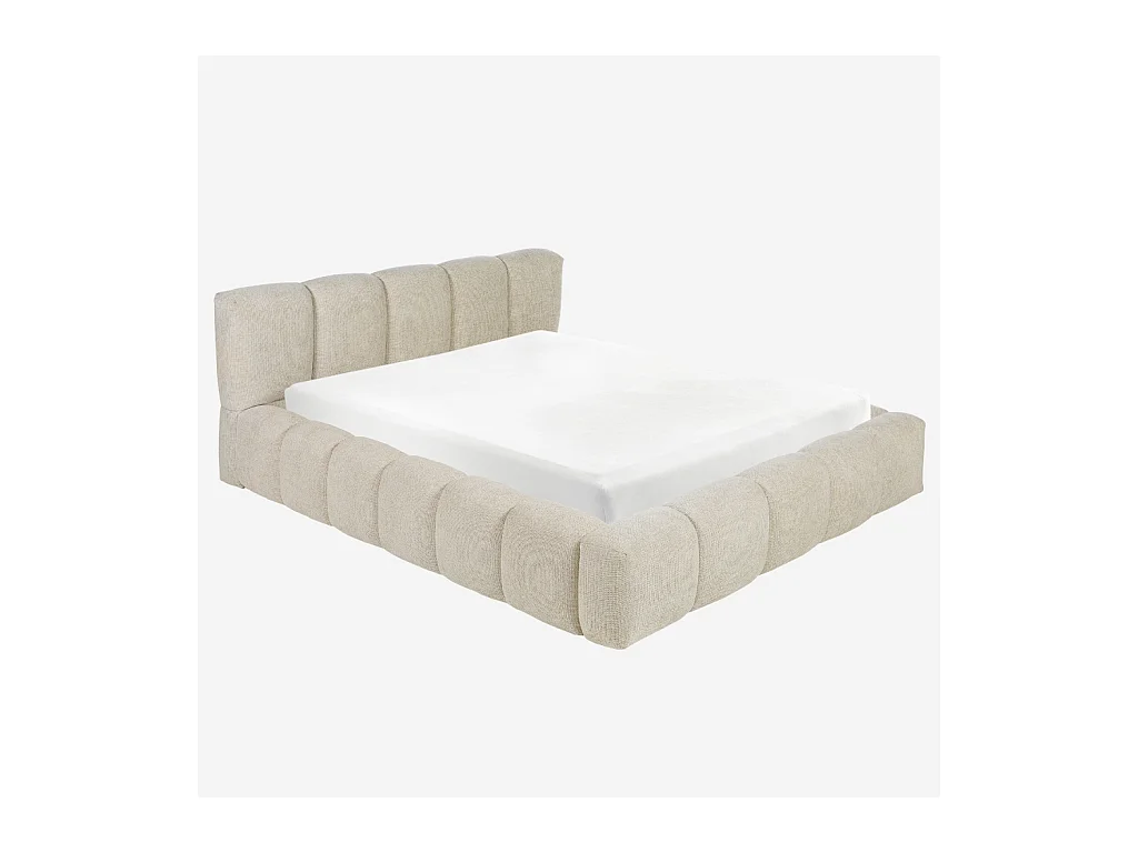 Habitat - Lit coffre 160 x 200 cm en tissu chenille - Crème - Setana