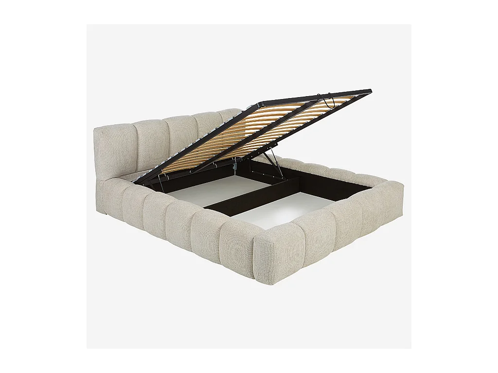 Habitat - Lit coffre 160 x 200 cm en tissu chenille - Crème - Setana