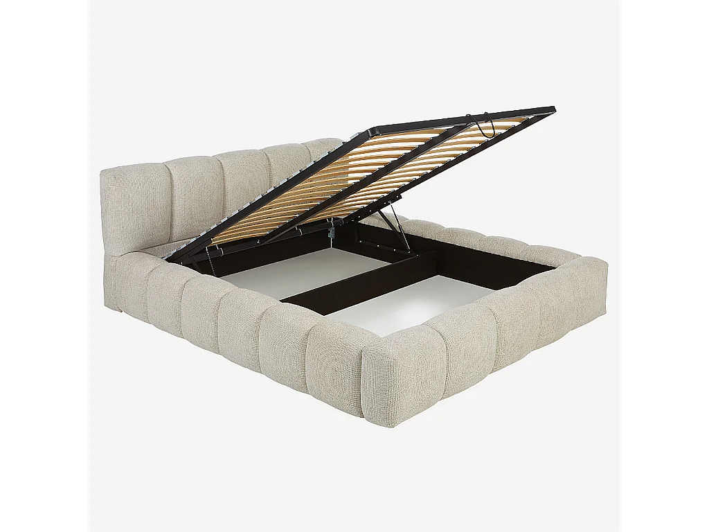 Habitat - Lit coffre 160 x 200 cm en tissu chenille - Crème - Setana