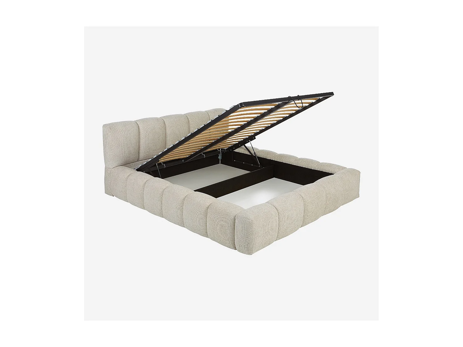 Lit coffre 160 x 200 cm en tissu chenille - Crème