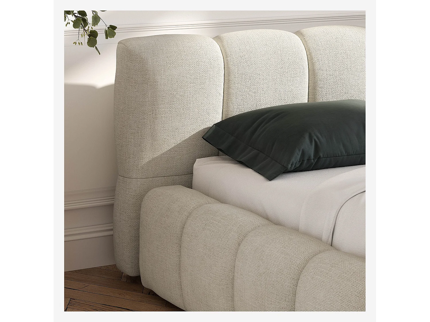 Lit coffre 160 x 200 cm en tissu chenille - Crème