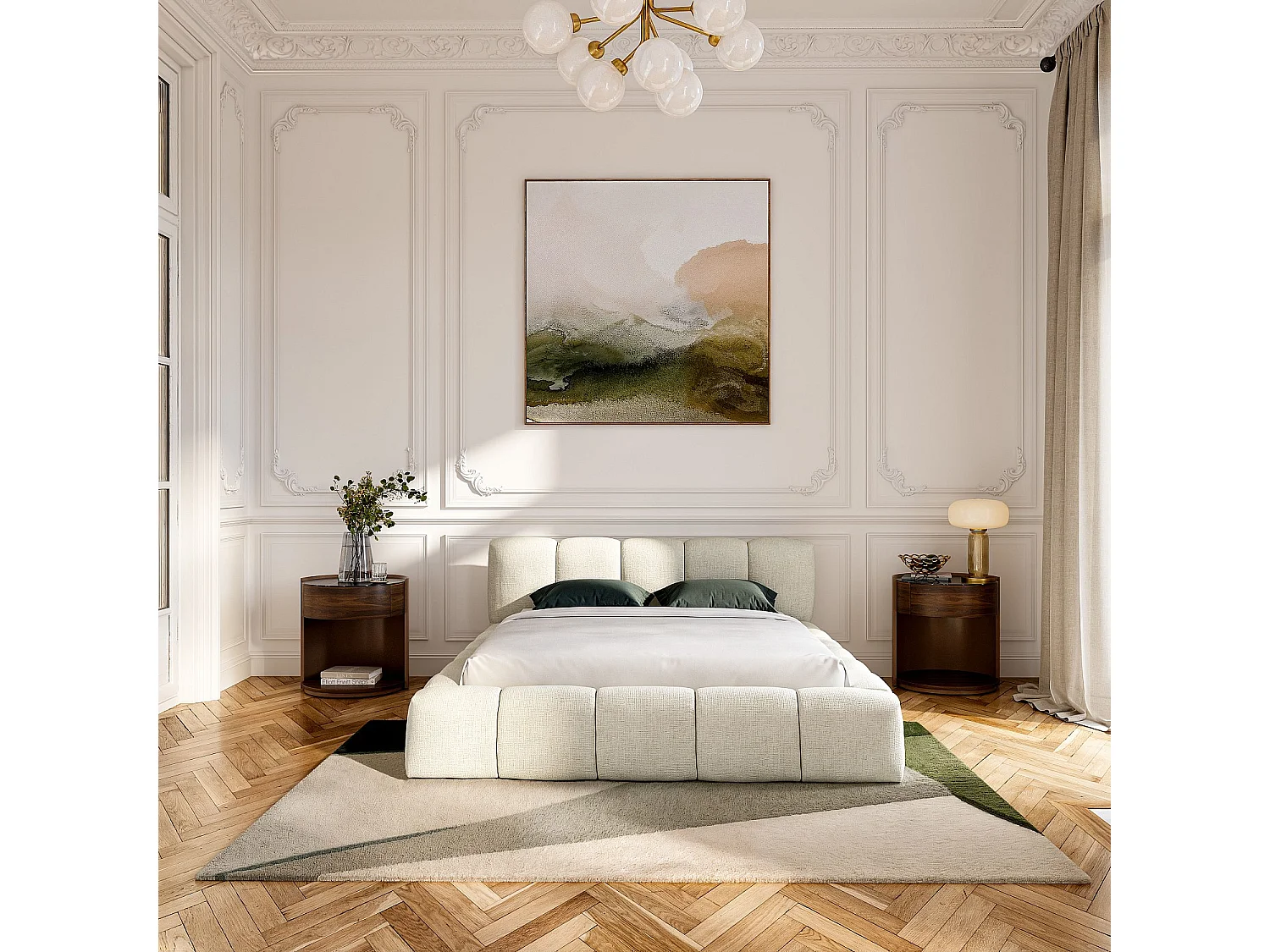 Lit coffre 160 x 200 cm en tissu chenille - Crème