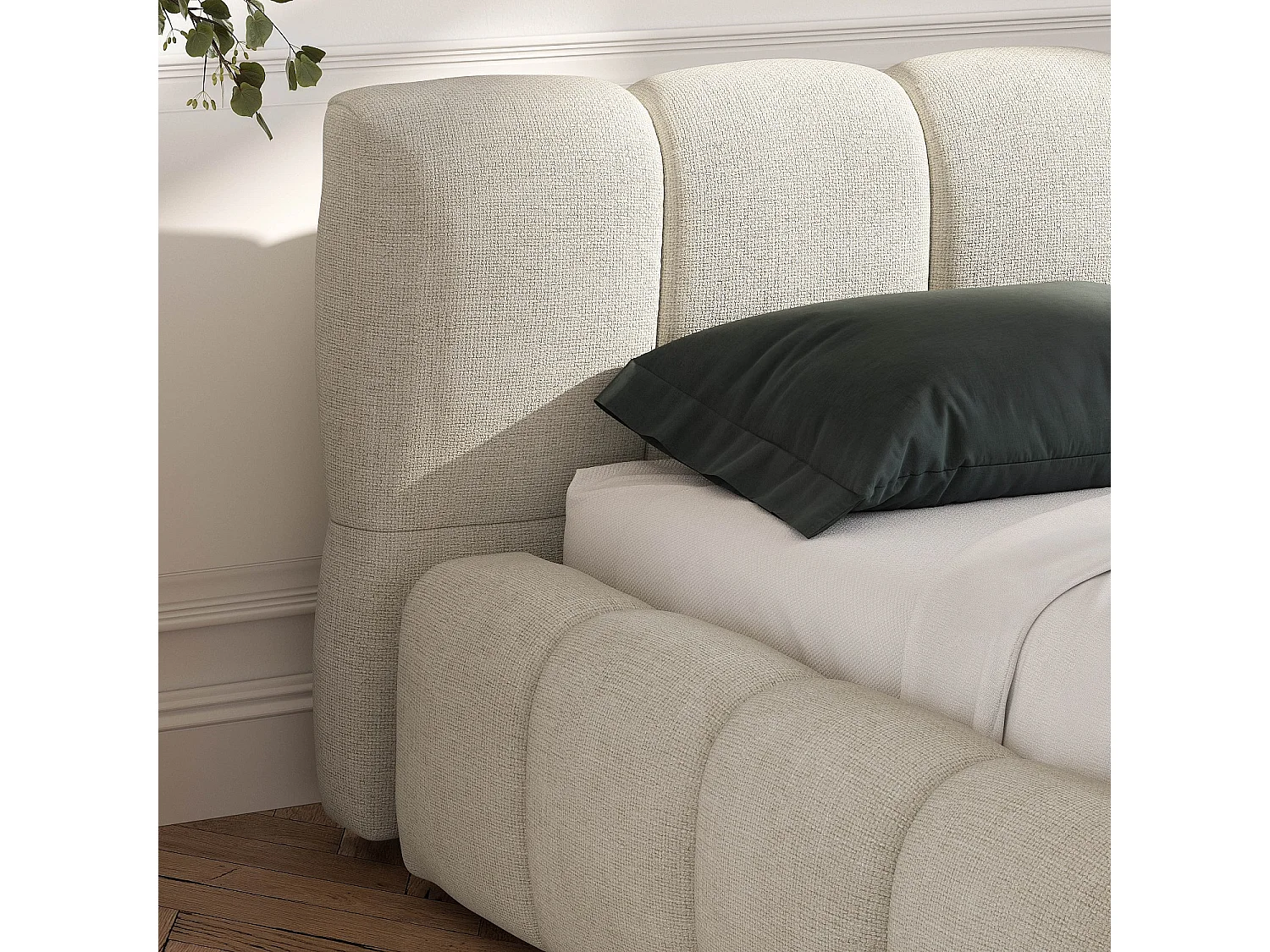 Lit coffre 160 x 200 cm en tissu chenille - Crème