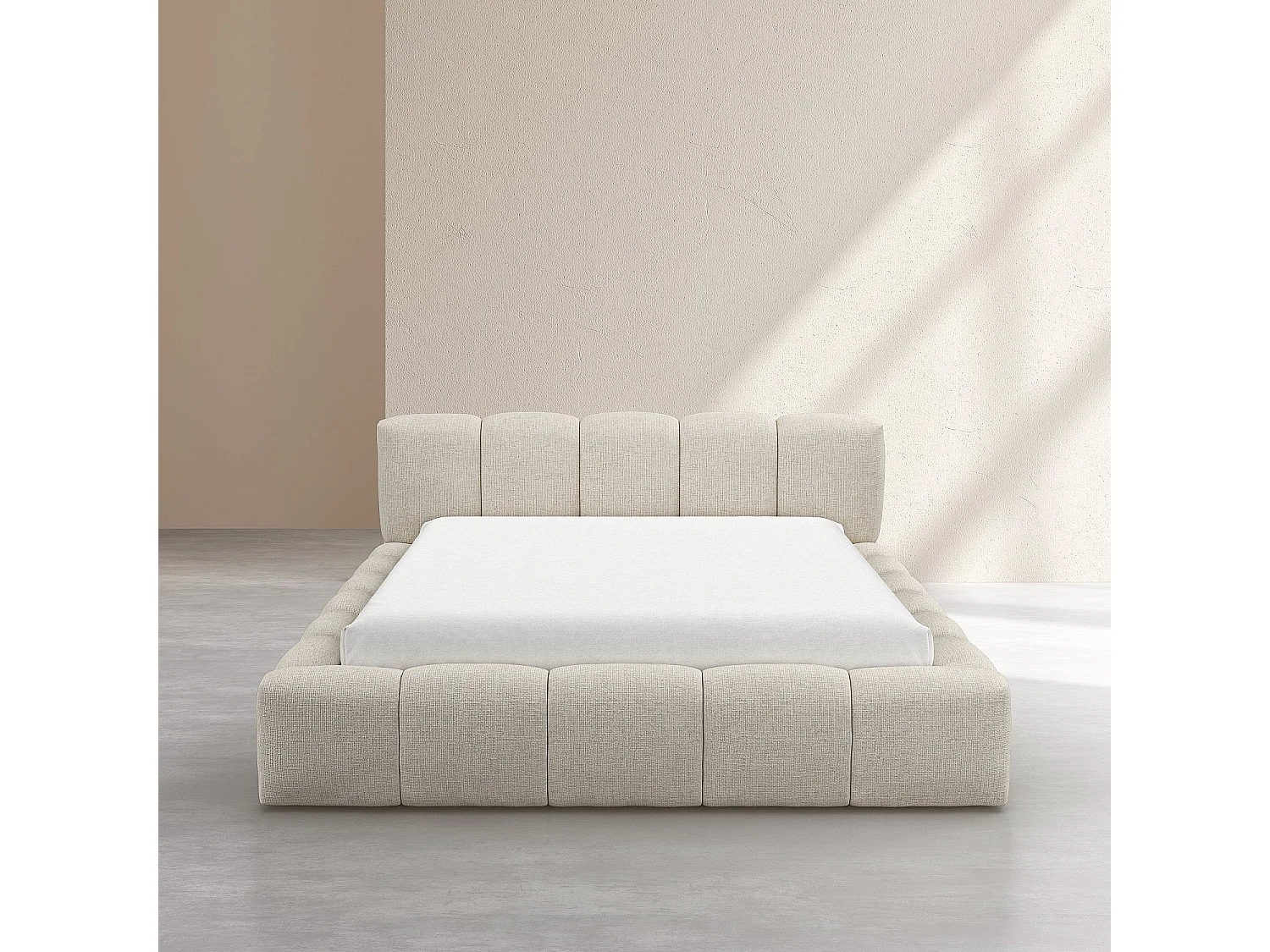 Habitat - Lit coffre 160 x 200 cm en tissu chenille - Crème - Setana