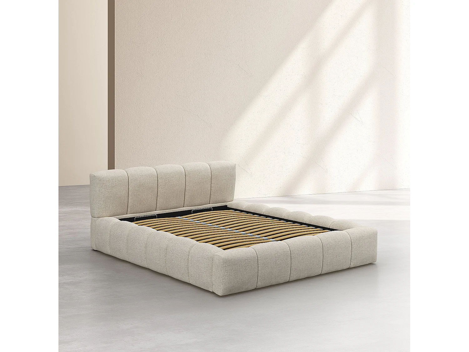 Habitat - Lit coffre 160 x 200 cm en tissu chenille - Crème - Setana