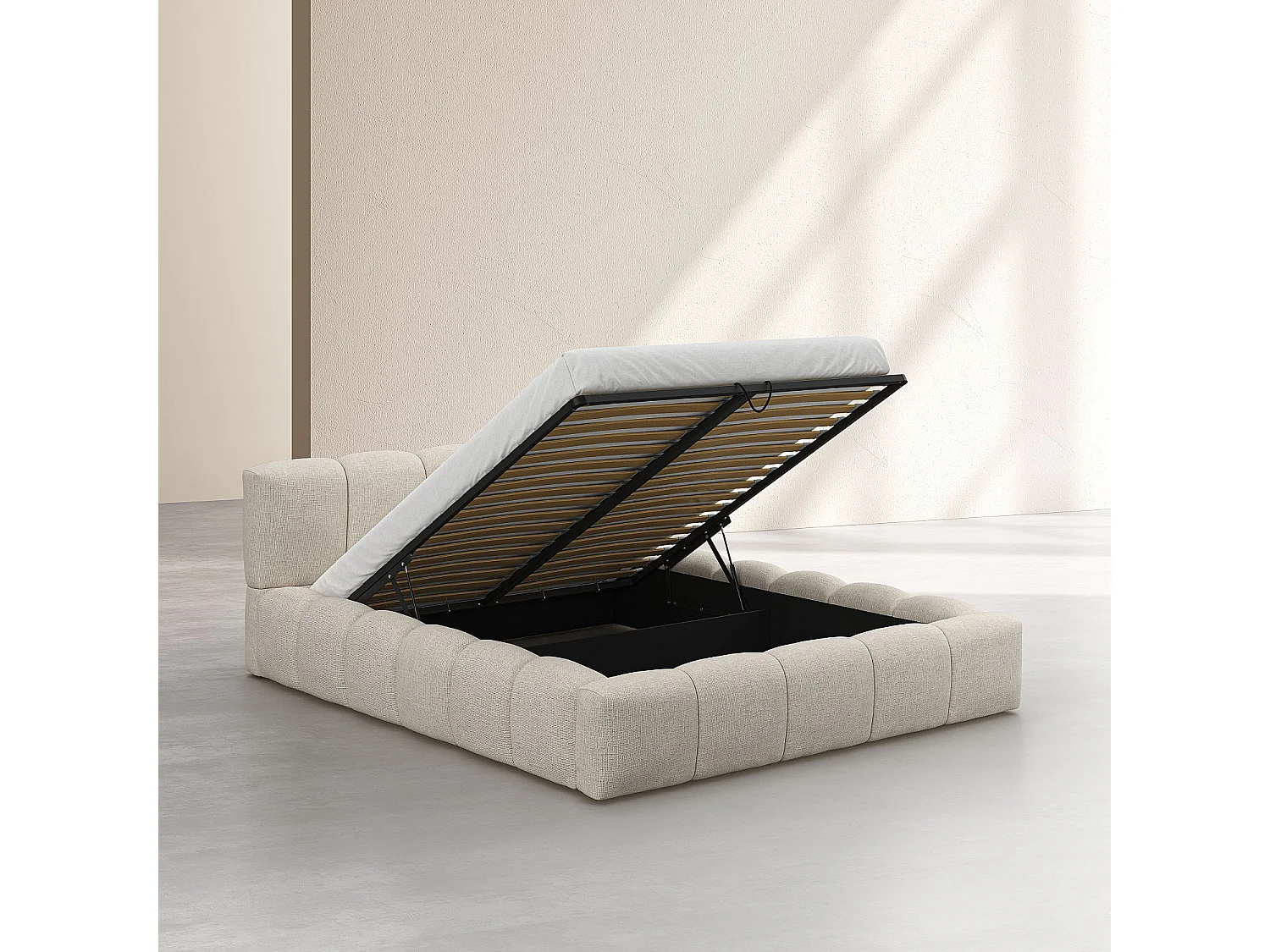 Habitat - Lit coffre 160 x 200 cm en tissu chenille - Crème - Setana