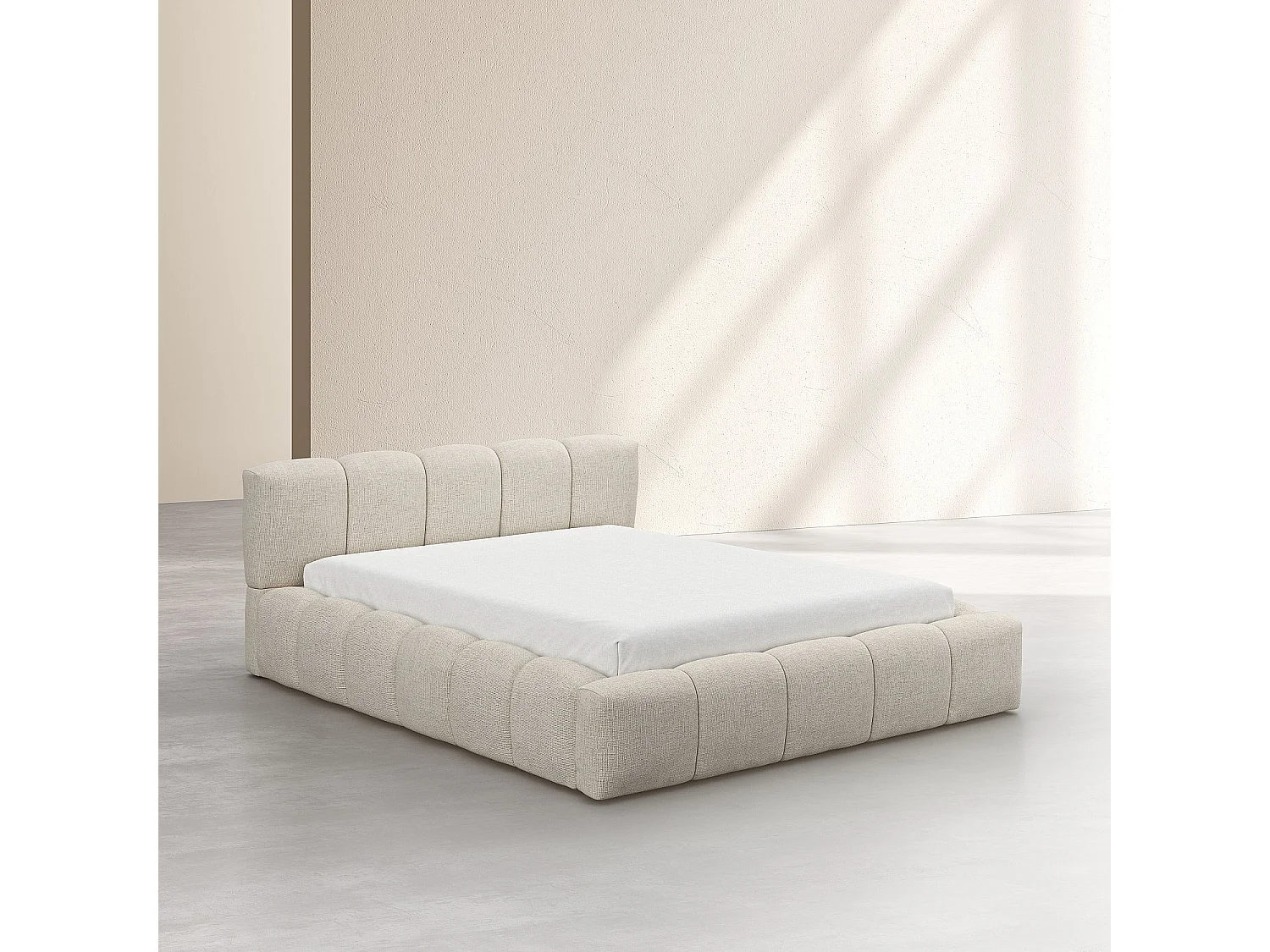 Habitat - Lit coffre 160 x 200 cm en tissu chenille - Crème - Setana
