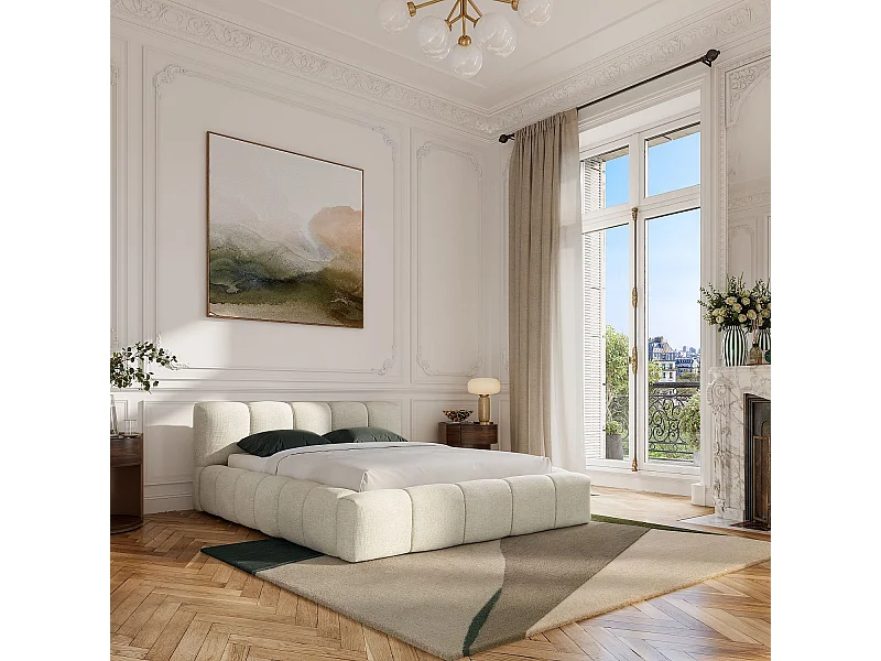 Habitat - Lit coffre 160 x 200 cm en tissu chenille - Crème - Setana