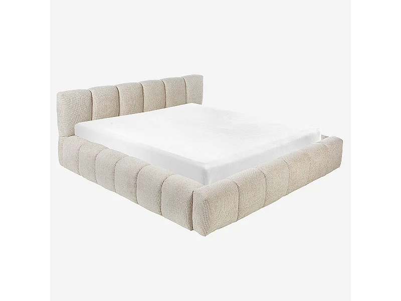 Habitat - Lit coffre 180 x 200 cm en tissu chenille - Crème - Setana