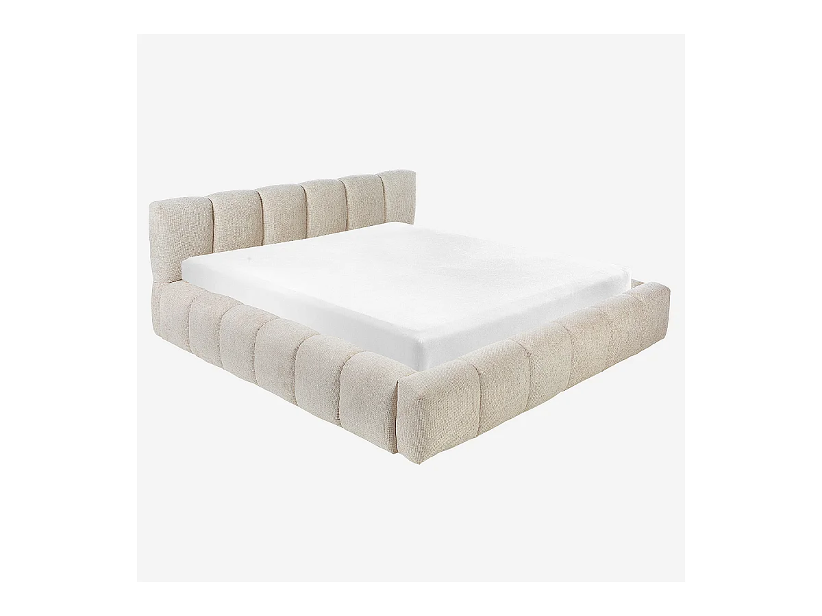 Habitat - Lit coffre 180 x 200 cm en tissu chenille - Crème - Setana