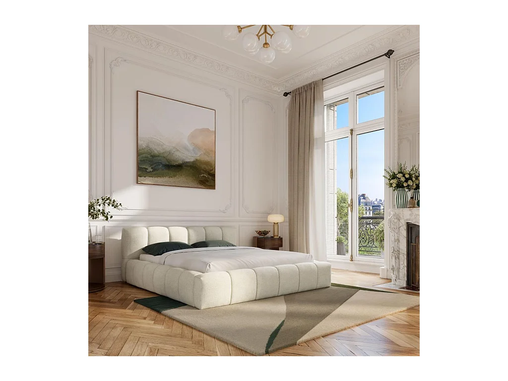 Habitat - Lit coffre 180 x 200 cm en tissu chenille - Crème - Setana