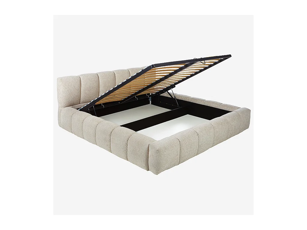 Habitat - Lit coffre 180 x 200 cm en tissu chenille - Crème - Setana