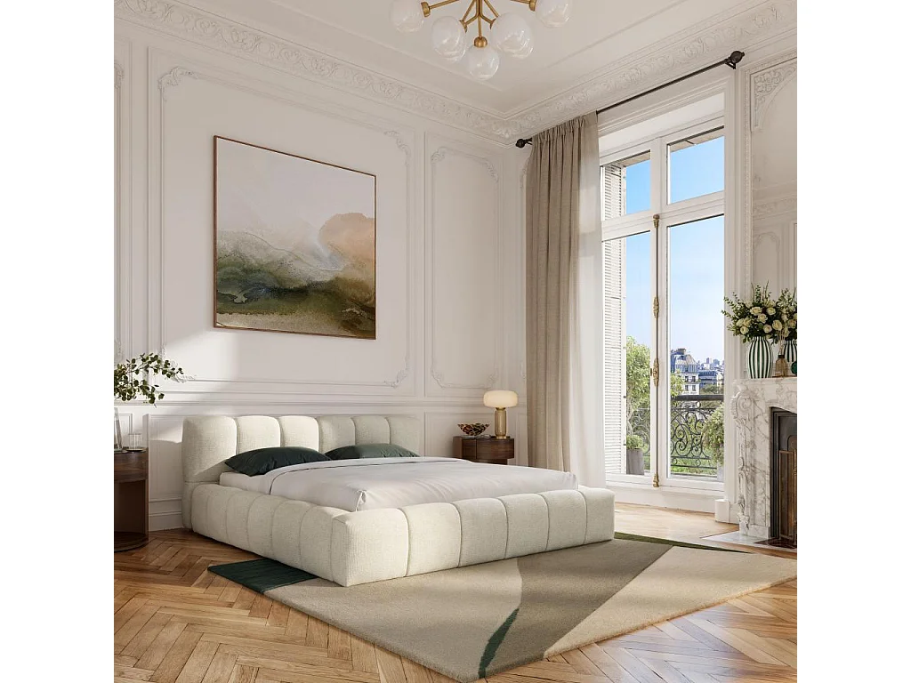 Habitat - Lit coffre 180 x 200 cm en tissu chenille - Crème - Setana