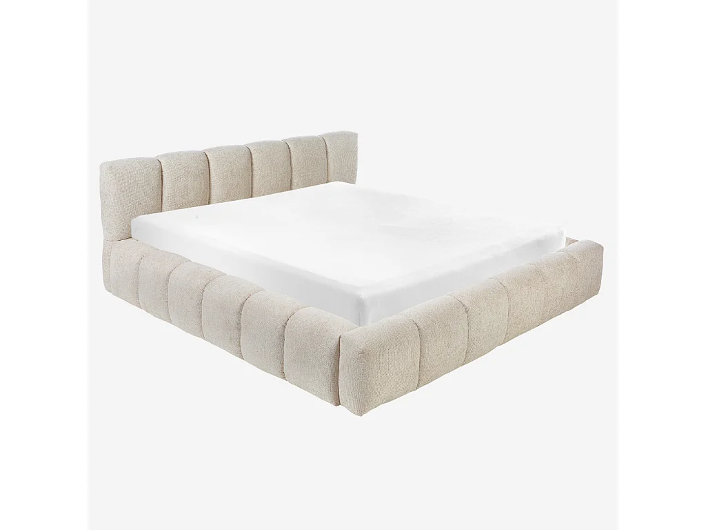 Habitat - Lit coffre 180 x 200 cm en tissu chenille - Crème - Setana