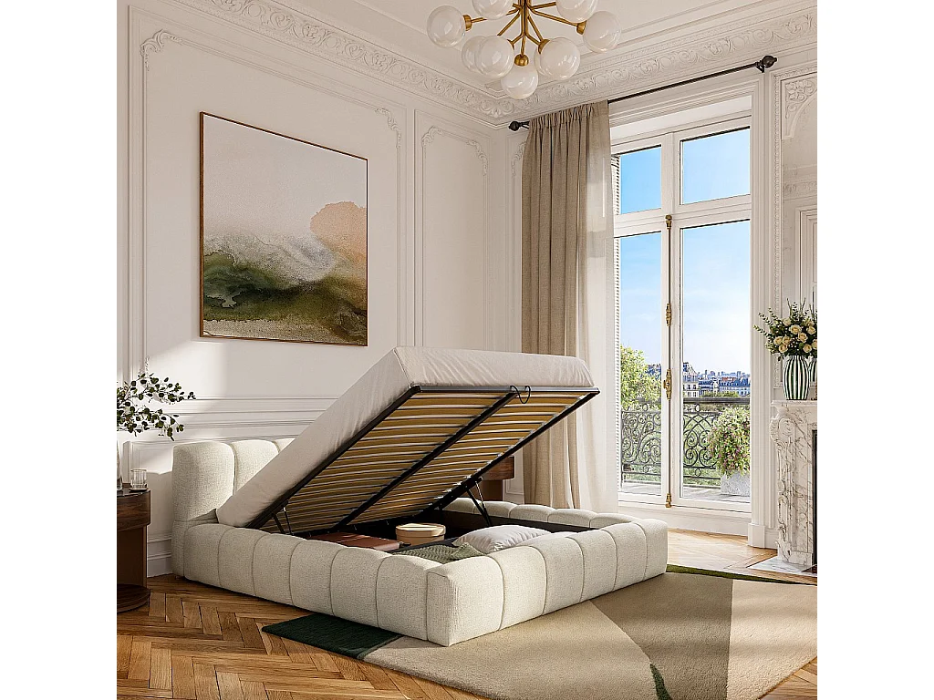 Habitat - Lit coffre 180 x 200 cm en tissu chenille - Crème - Setana