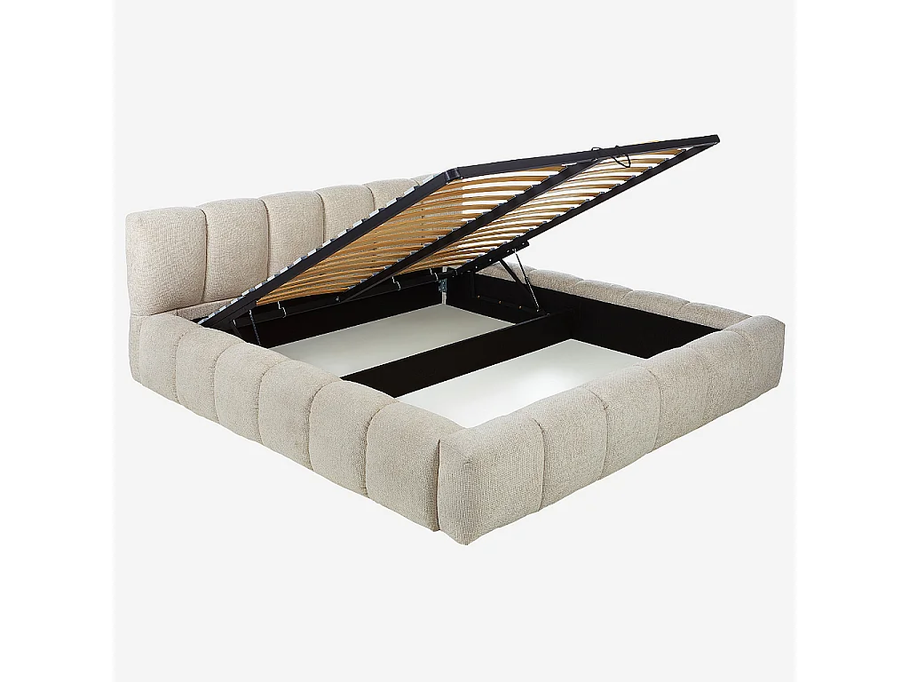 Habitat - Lit coffre 180 x 200 cm en tissu chenille - Crème - Setana