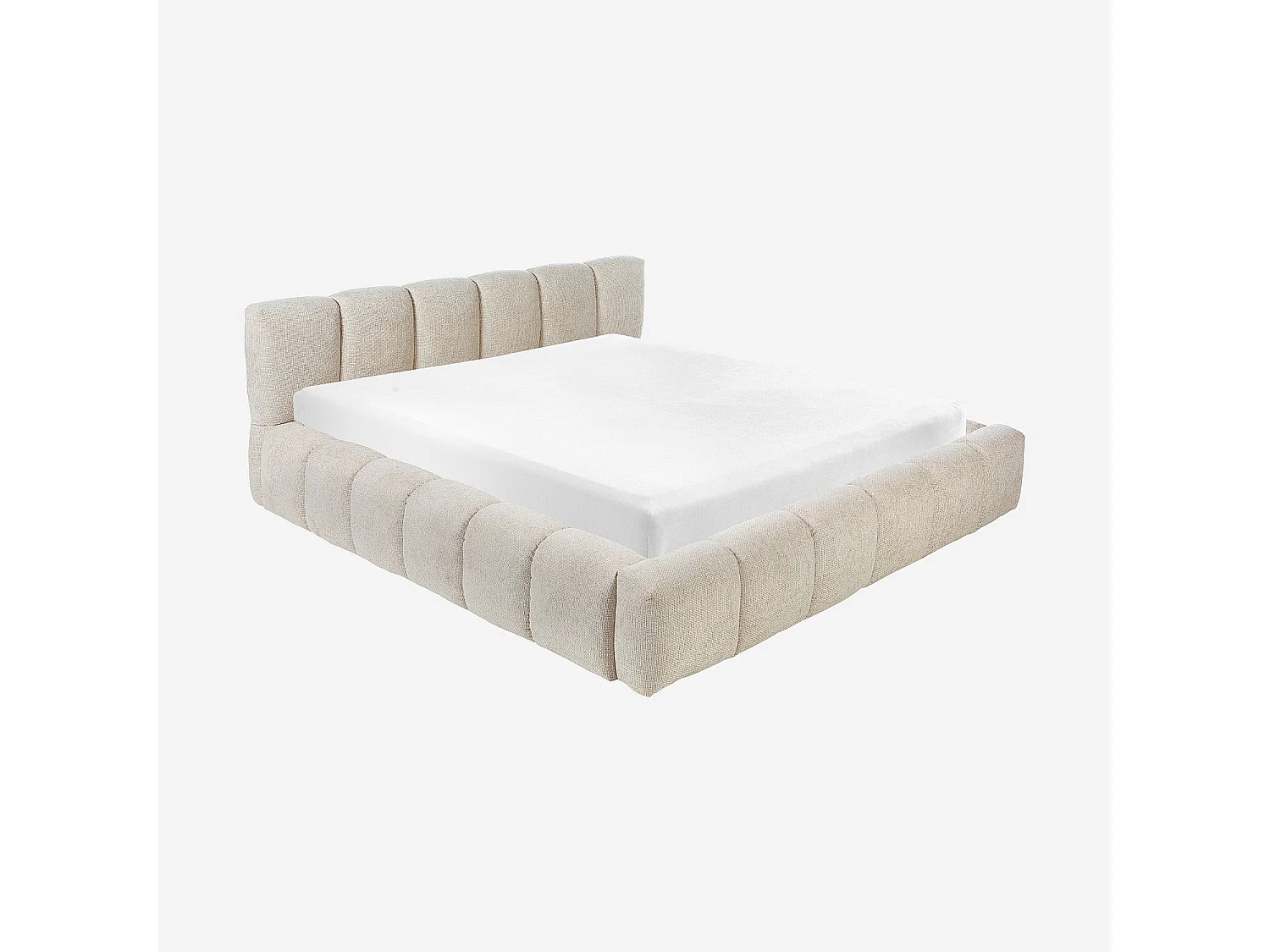 Habitat - Lit coffre 180 x 200 cm en tissu chenille - Crème - Setana