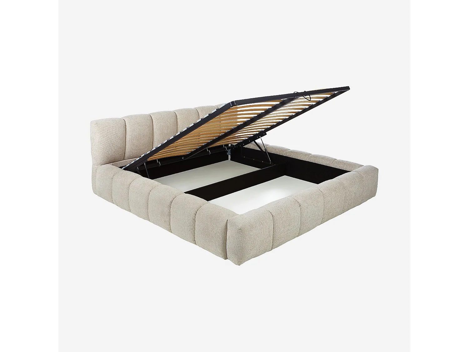 Habitat - Lit coffre 180 x 200 cm en tissu chenille - Crème - Setana