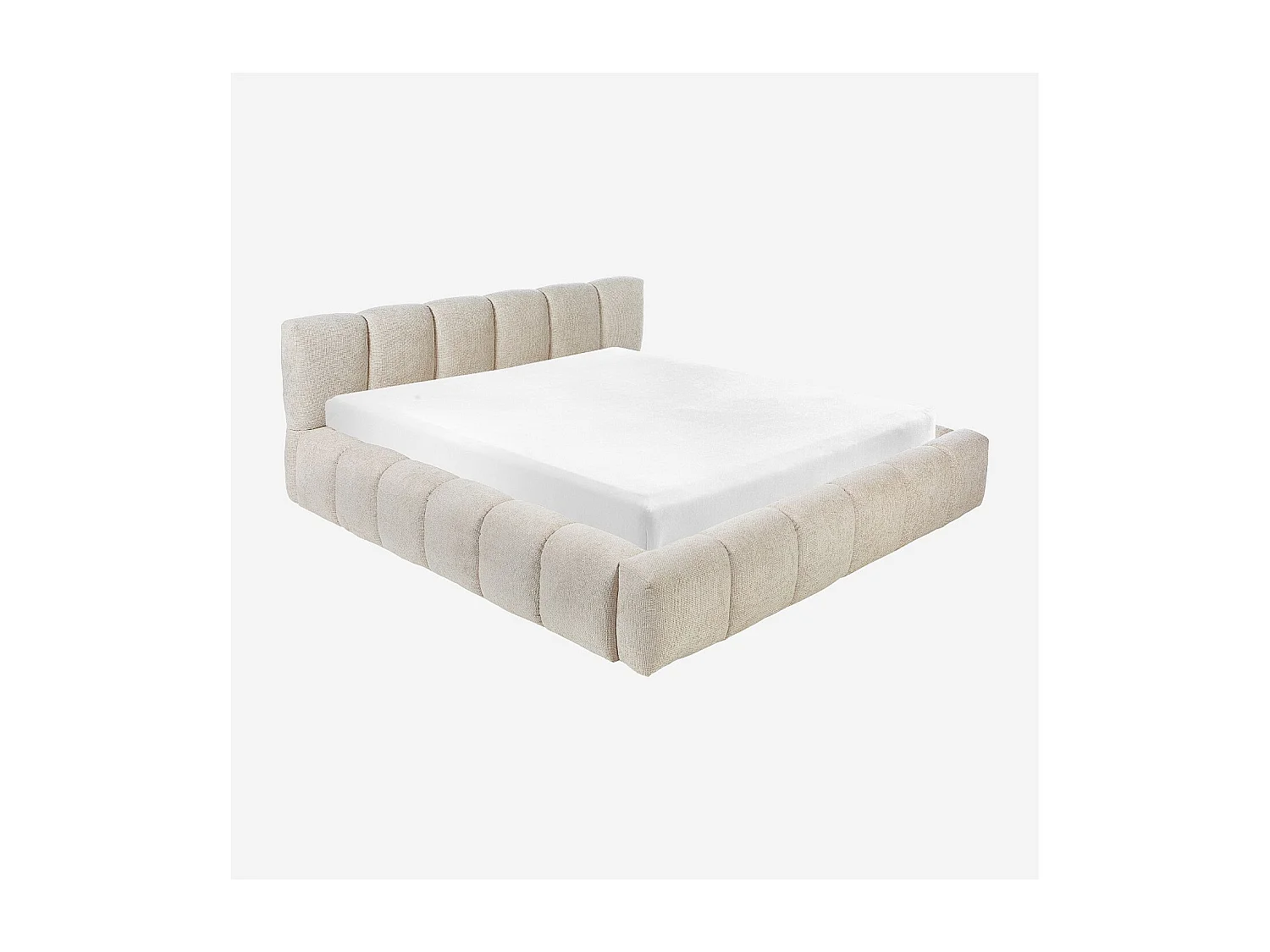 Lit coffre 180 x 200 cm en tissu chenille - Crème