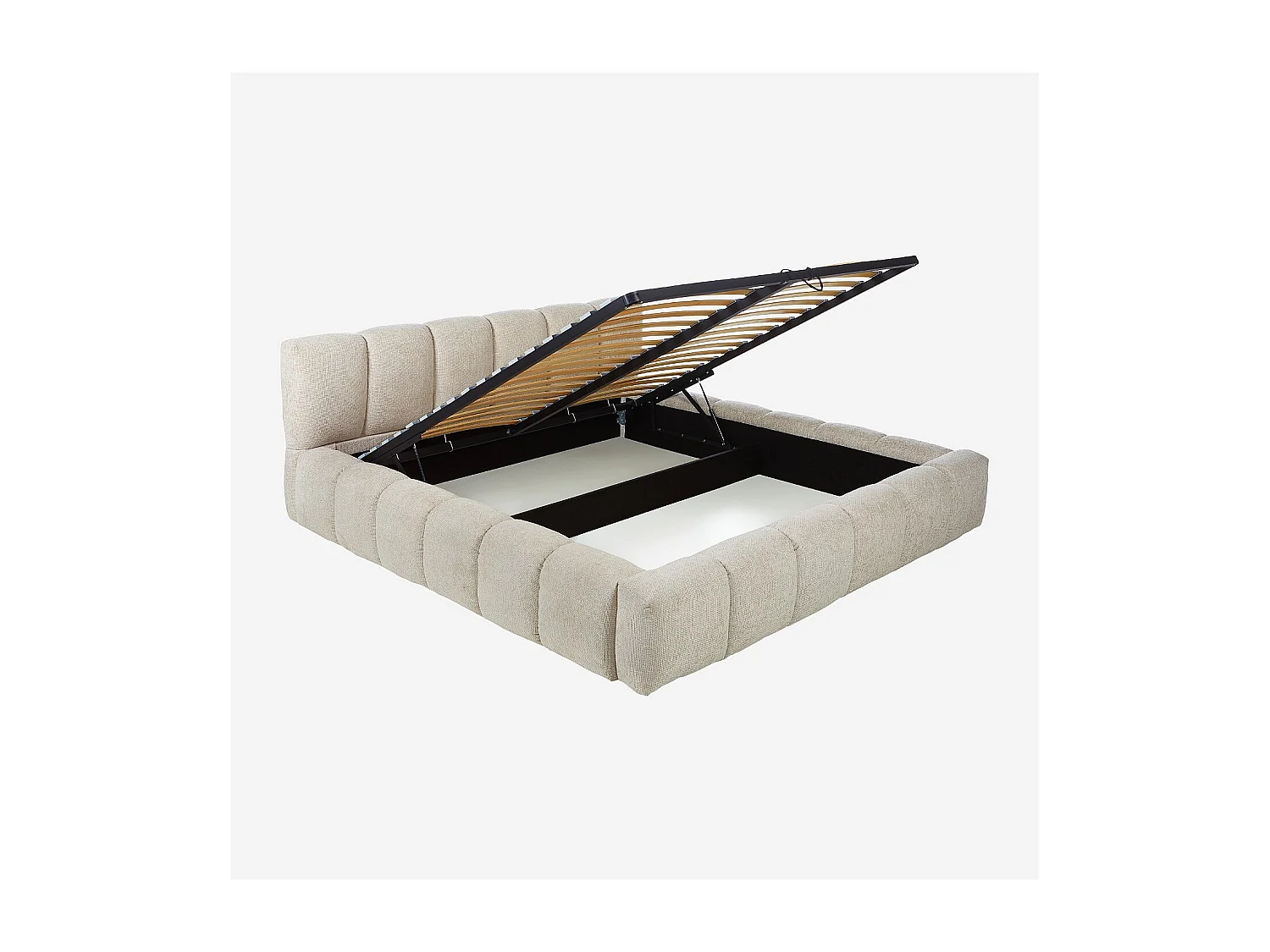 Lit coffre 180 x 200 cm en tissu chenille - Crème