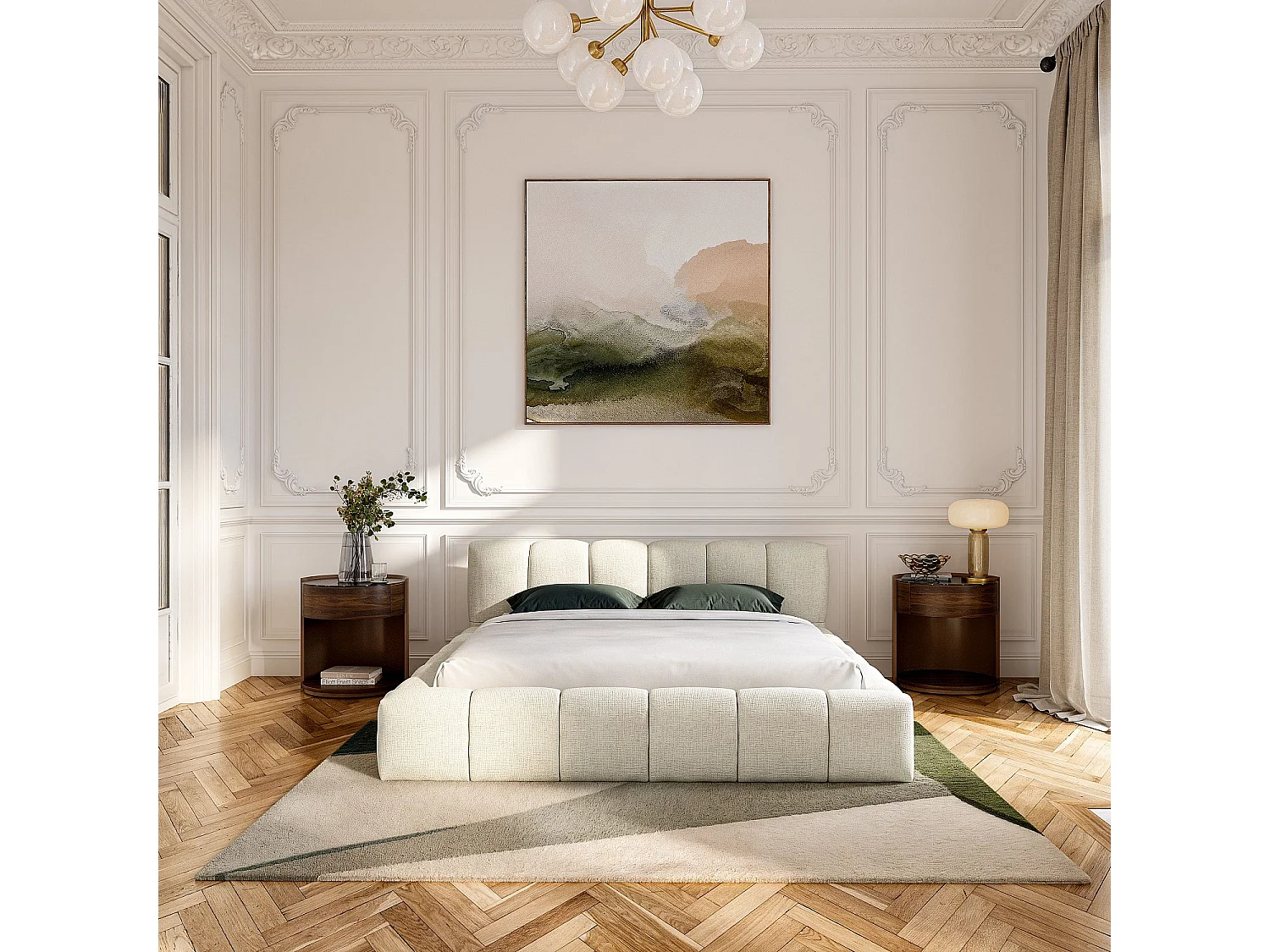 Lit coffre 180 x 200 cm en tissu chenille - Crème