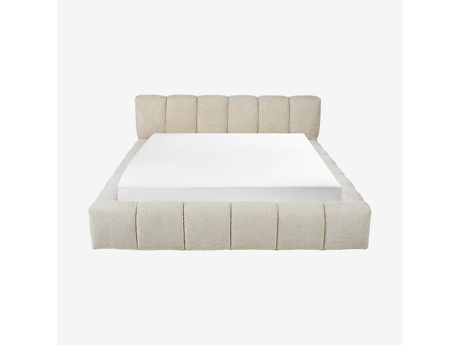 Lit coffre 180 x 200 cm en tissu chenille - Crème