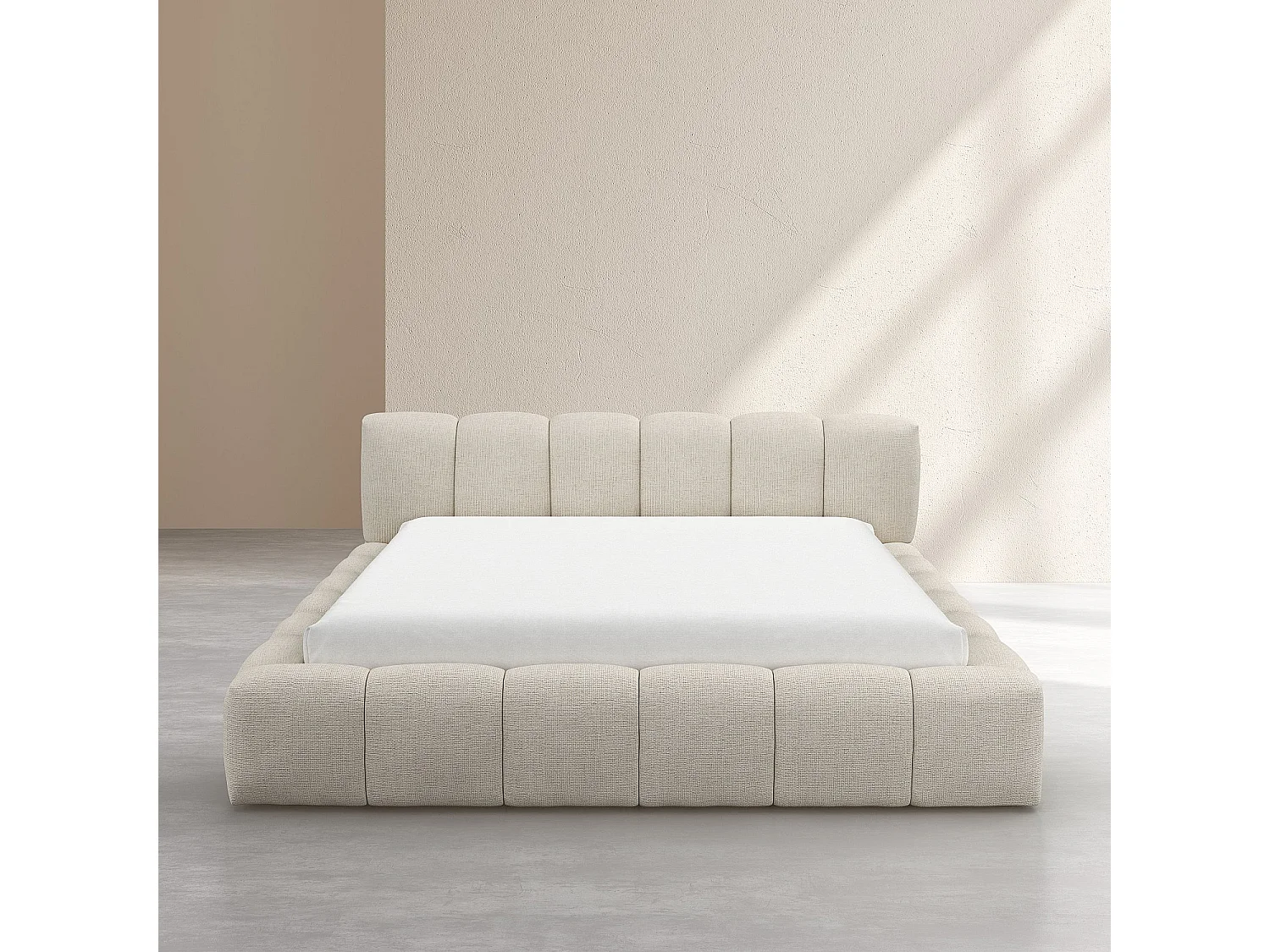 Habitat - Lit coffre 180 x 200 cm en tissu chenille - Crème - Setana