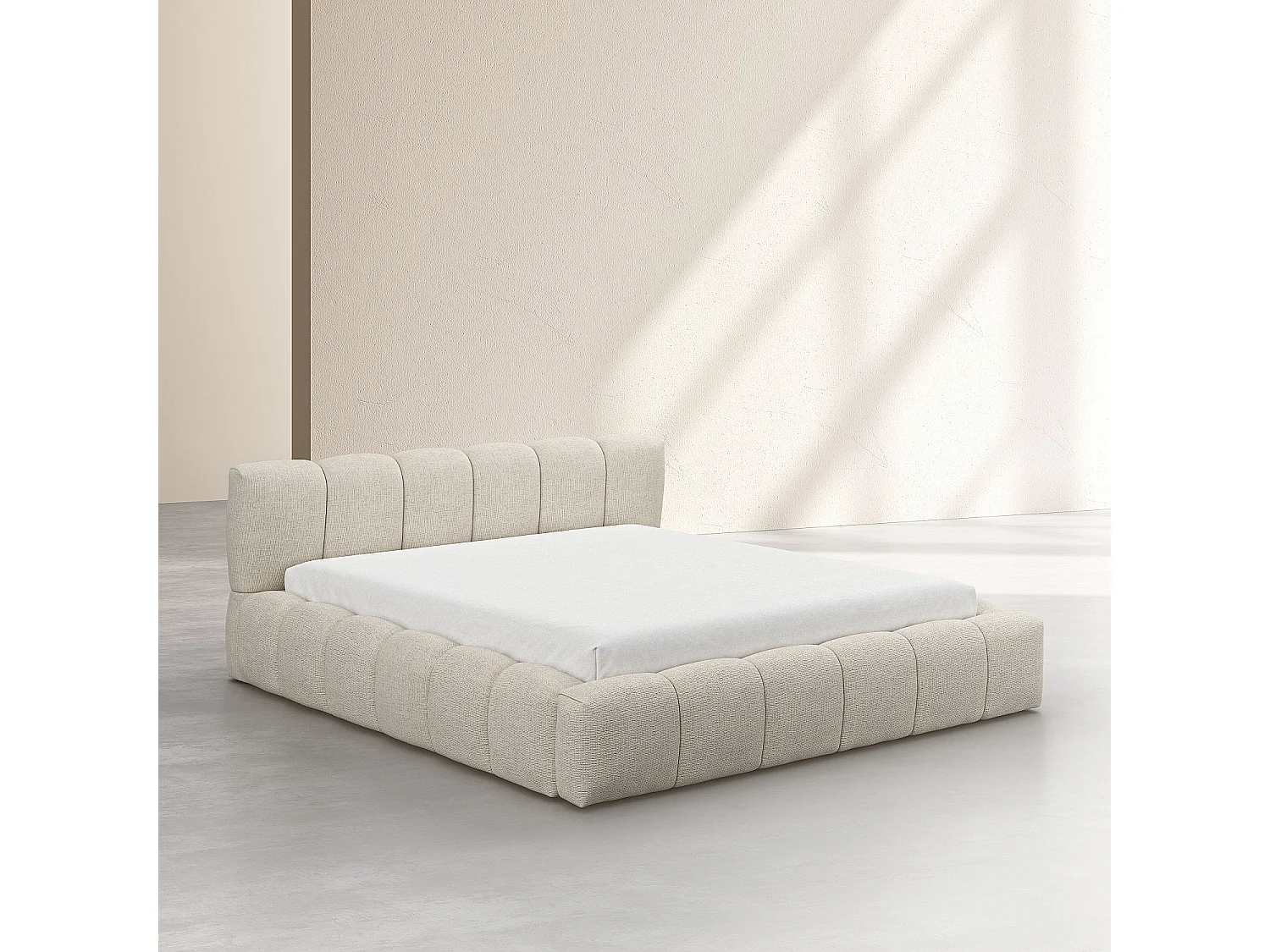 Habitat - Lit coffre 180 x 200 cm en tissu chenille - Crème - Setana