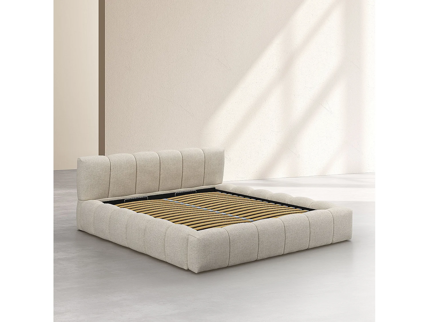 Habitat - Lit coffre 180 x 200 cm en tissu chenille - Crème - Setana