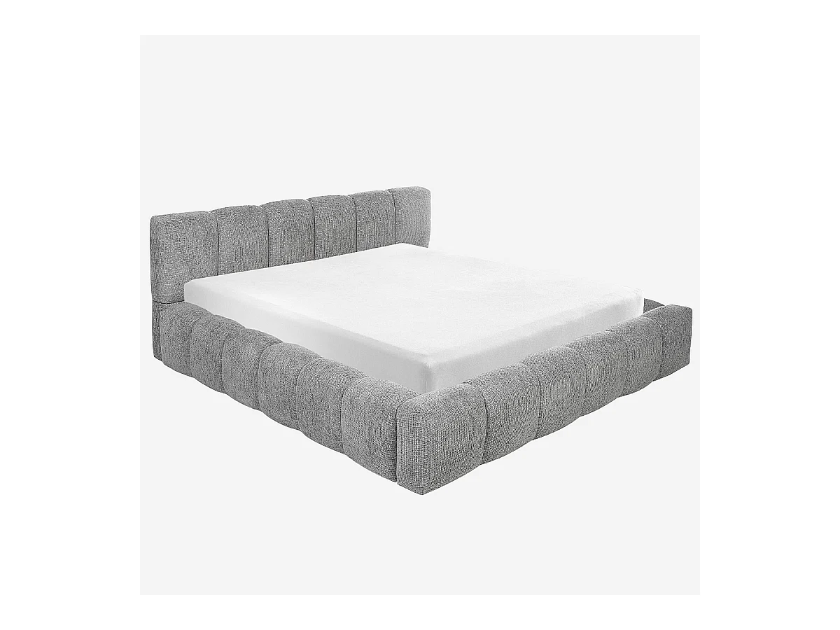 Habitat - Lit coffre 180 x 200 cm en tissu chenille - Gris galet - Setana